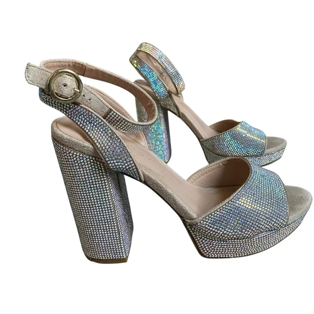 Madden Girl Rhinestones Heels 8M Platform Slingback Holiday Party Prom Wedding